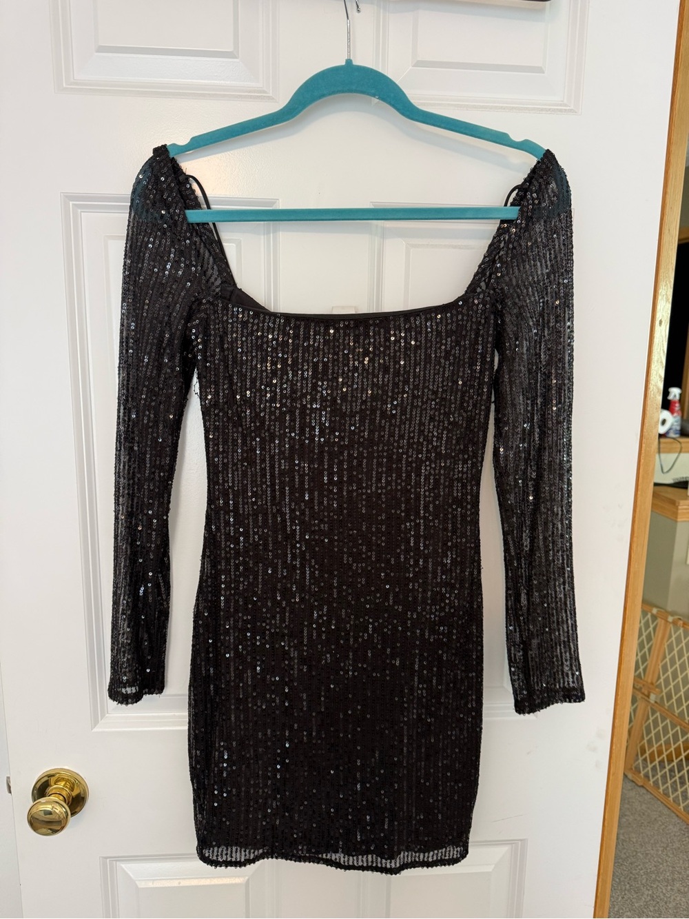 Lucy in the Sky Black Sequin Long Sleeve Square Neck Mini Dress